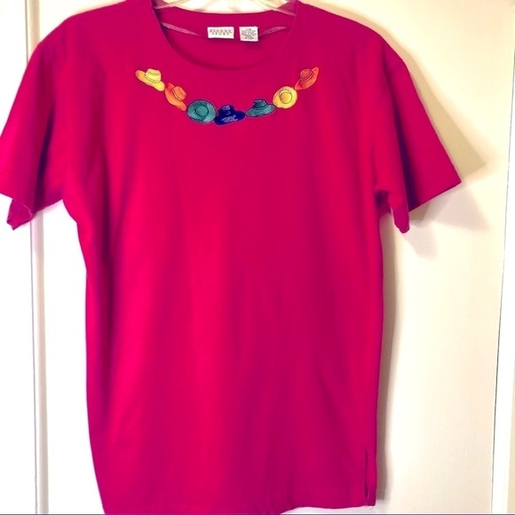 Vintage 1990s Tee Pink Embroidered Hats Evan Picone Short Sleeve size Large - Picture 10 of 15